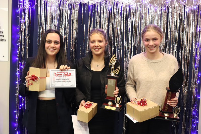 Senior A (L to R): Team Spirit - Emily Austin, Most Improved - Bree Hill and Player of the Year - Jaime van der Voot	