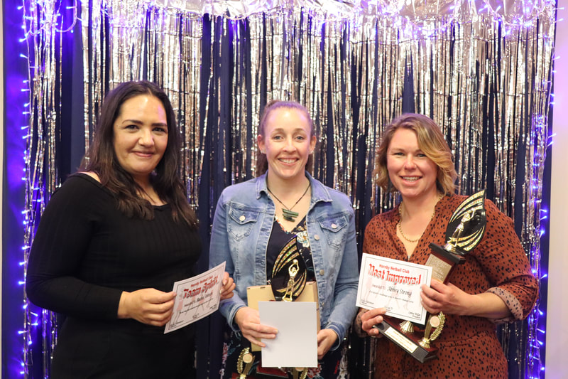 Social D (L to R): Team Spirit - Rachel Johnson, Player of the Year - Steph MacMillan & Most Improved - Abbey Strong		